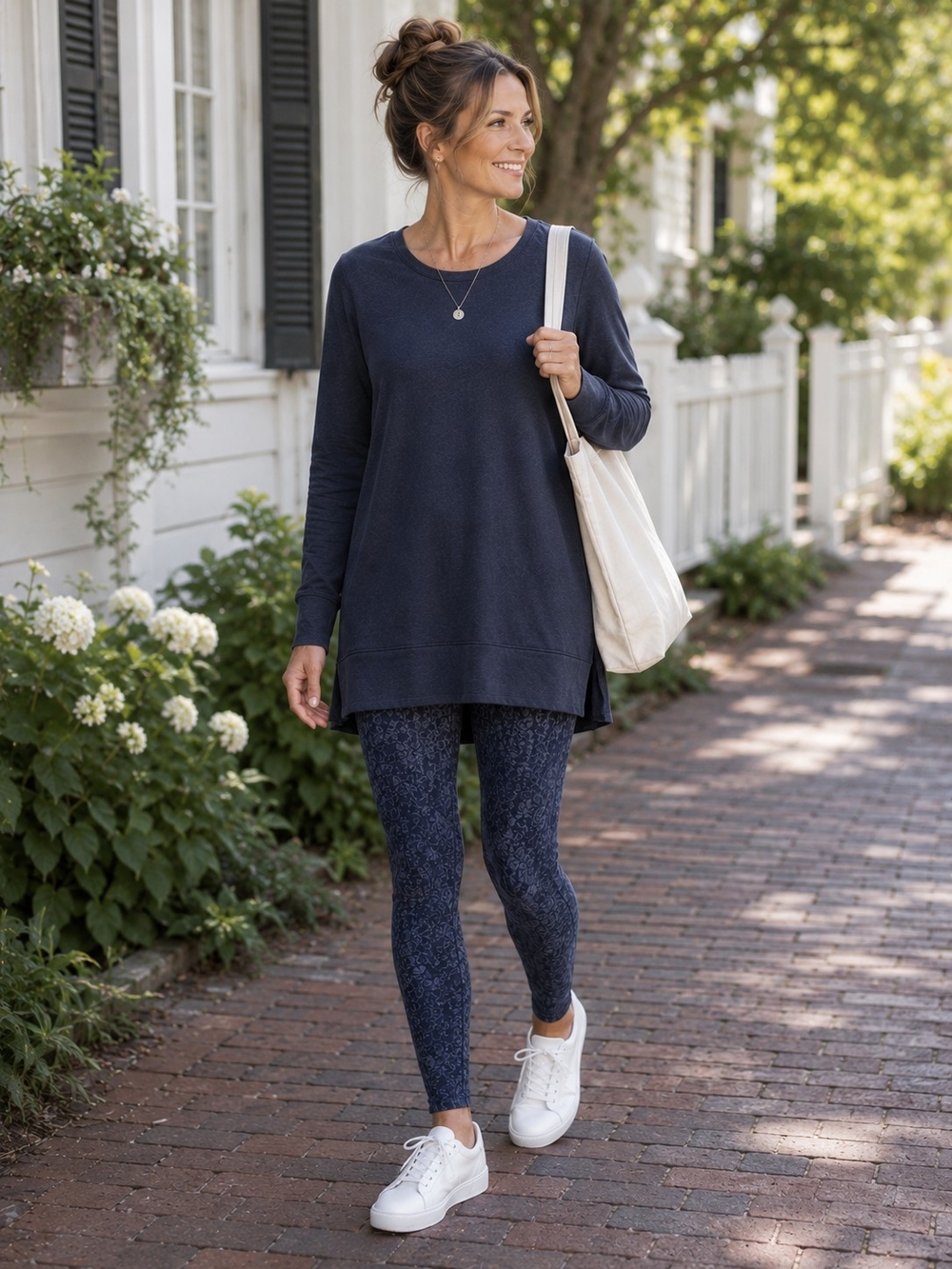 Pure Jill Pima Cotton TENCEL Modal Sweatshirt Tunic Navy Large